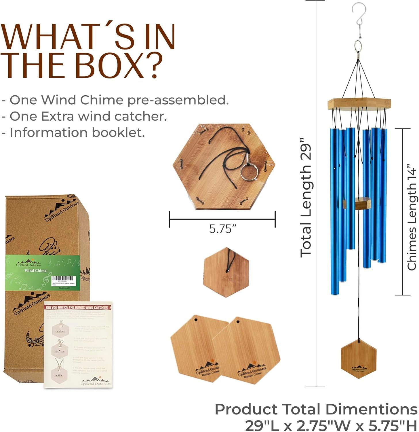 Wind Chimes for Outside, Gift for Mom, Deep Tone, Sympathy Gifts for Loss of Loved One, Patio Decoration, Memorial Windchimes, 29" Blue