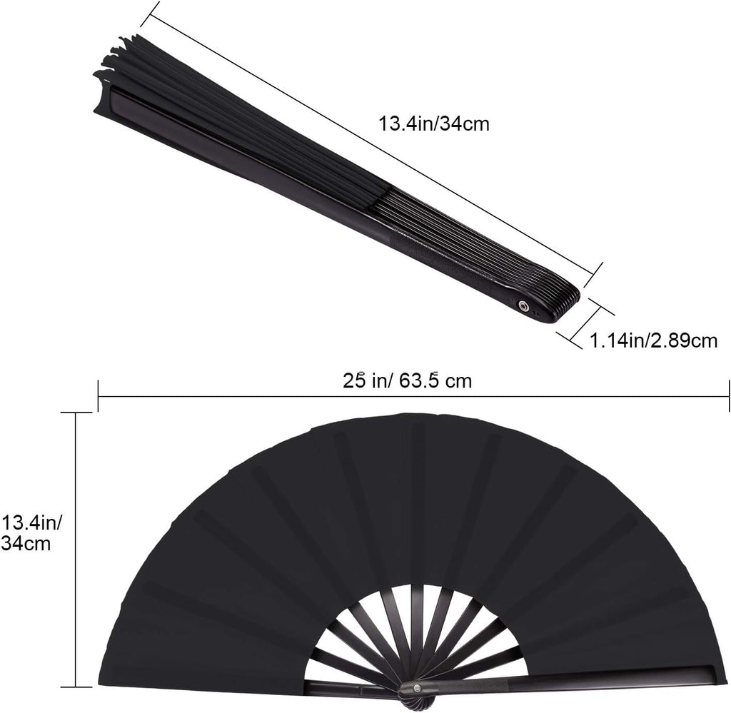 6 Packs Large Clap Fans for Line Dancing Large Chinese Folding Hand Fans for Men and Women, Festival, Tai Ji, Kungfu, Martial Art, Gifts (Black)