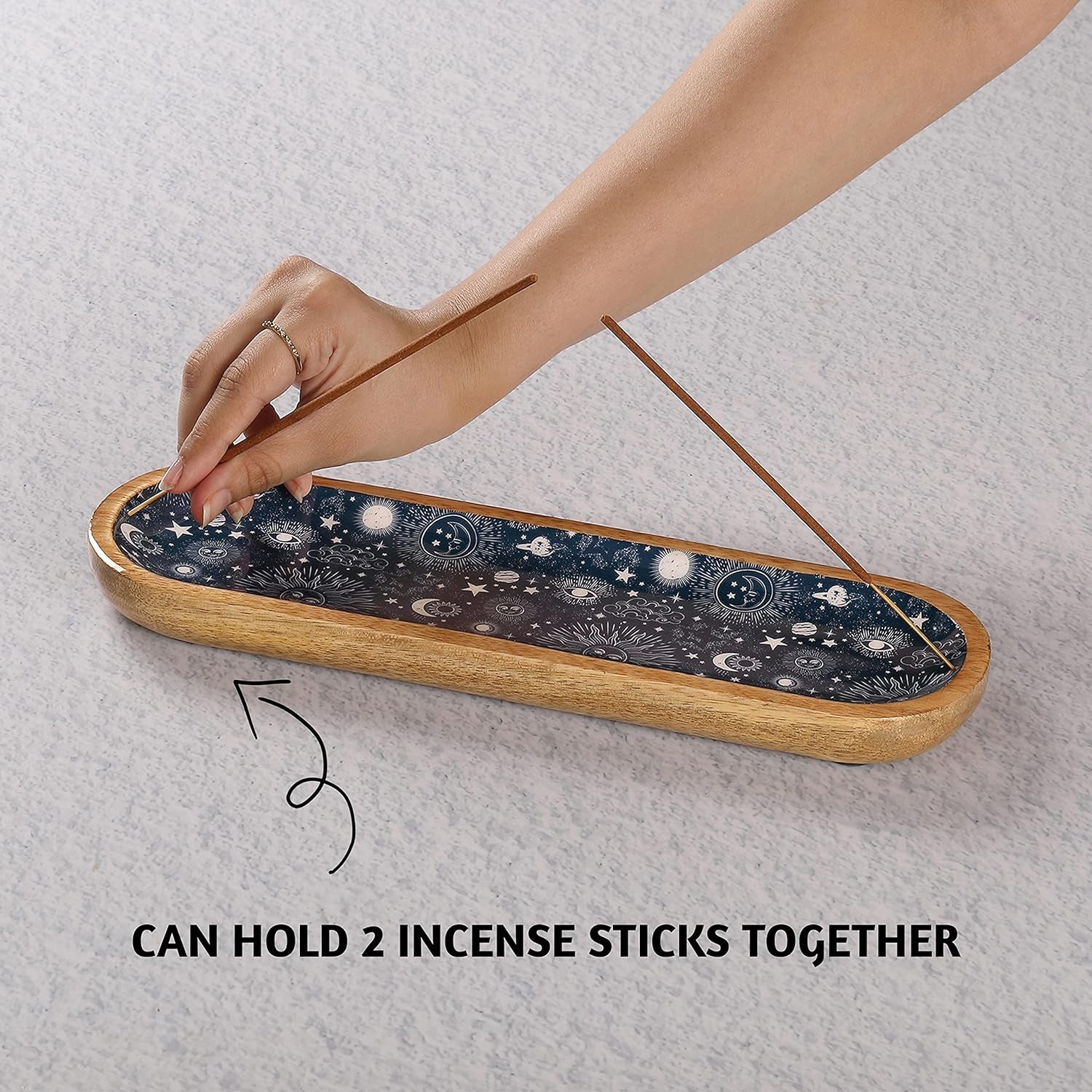 Incense Holder for Sticks or Incense Burner Holder, Modern Insence-Stick Holder or Ash Catcher for Home Décor, Wooden Inscents-Holders, Mango Wood Trough, Cosmic