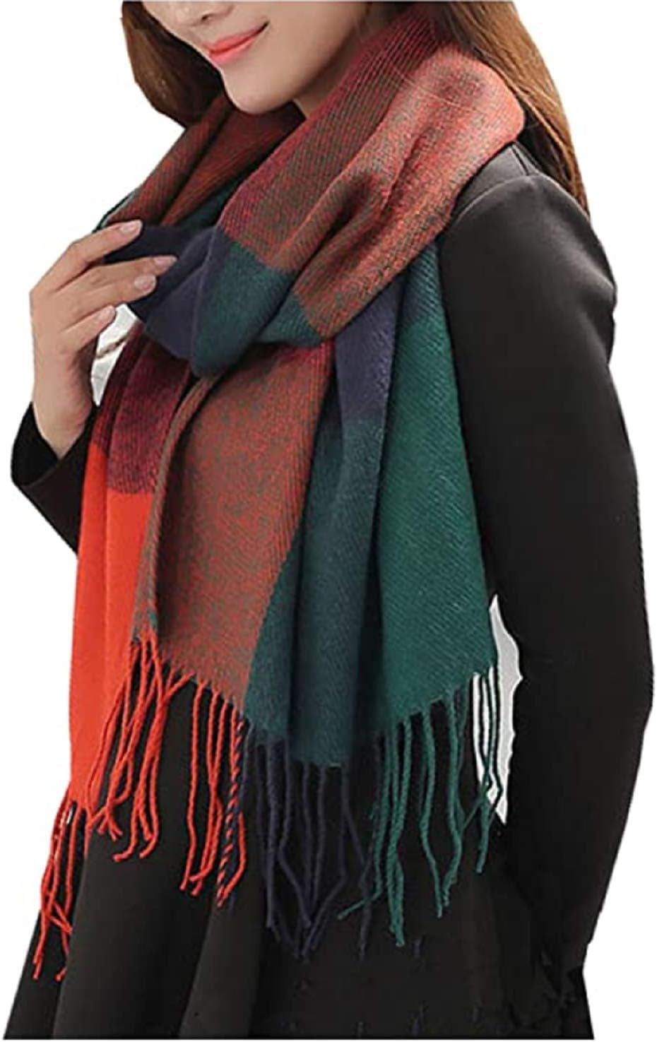 Women'S Fashion Long Shawl Big Grid Winter Warm Lattice Large Scarf