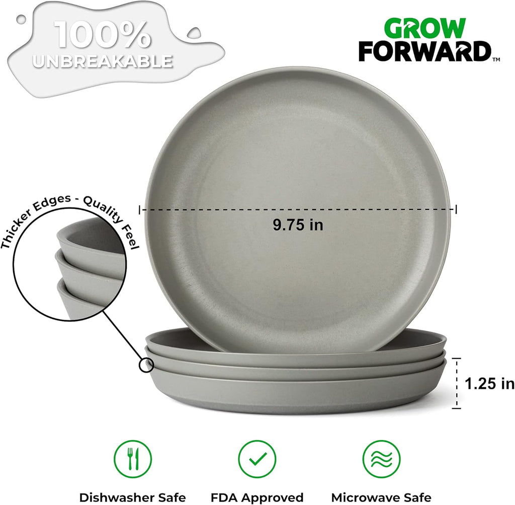 Premium Wheat Straw Plates and Bowls Sets - 8-Piece Wheat Straw Dinnerware Sets - Unbreakable & Reusable Microwave Safe Plastic Dinner Plates for Outdoors, RV, Camping Dishes - Feather