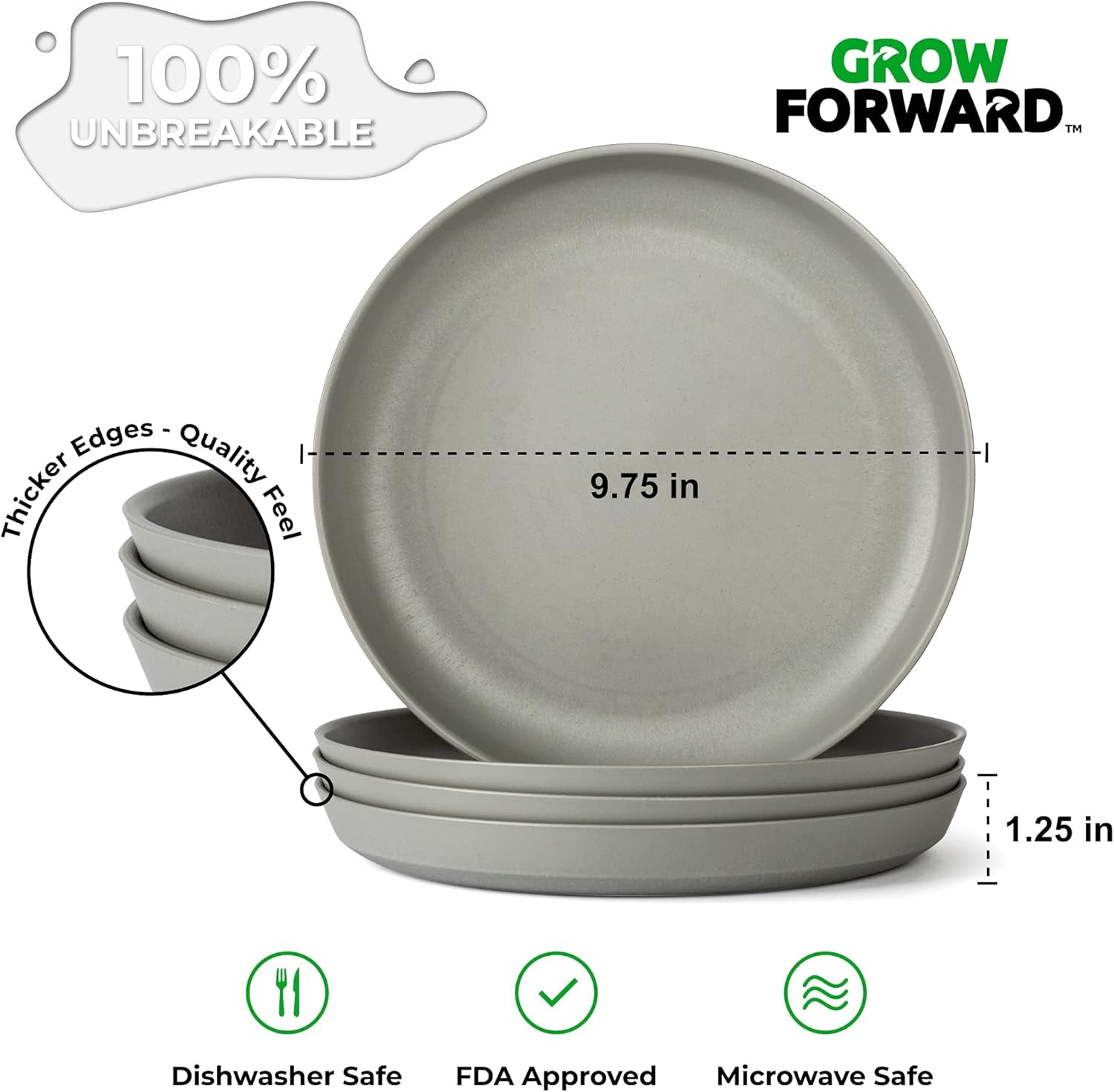 Premium Wheat Straw Plates and Bowls Sets - 8-Piece Wheat Straw Dinnerware Sets - Unbreakable & Reusable Microwave Safe Plastic Dinner Plates for Outdoors, RV, Camping Dishes - Feather