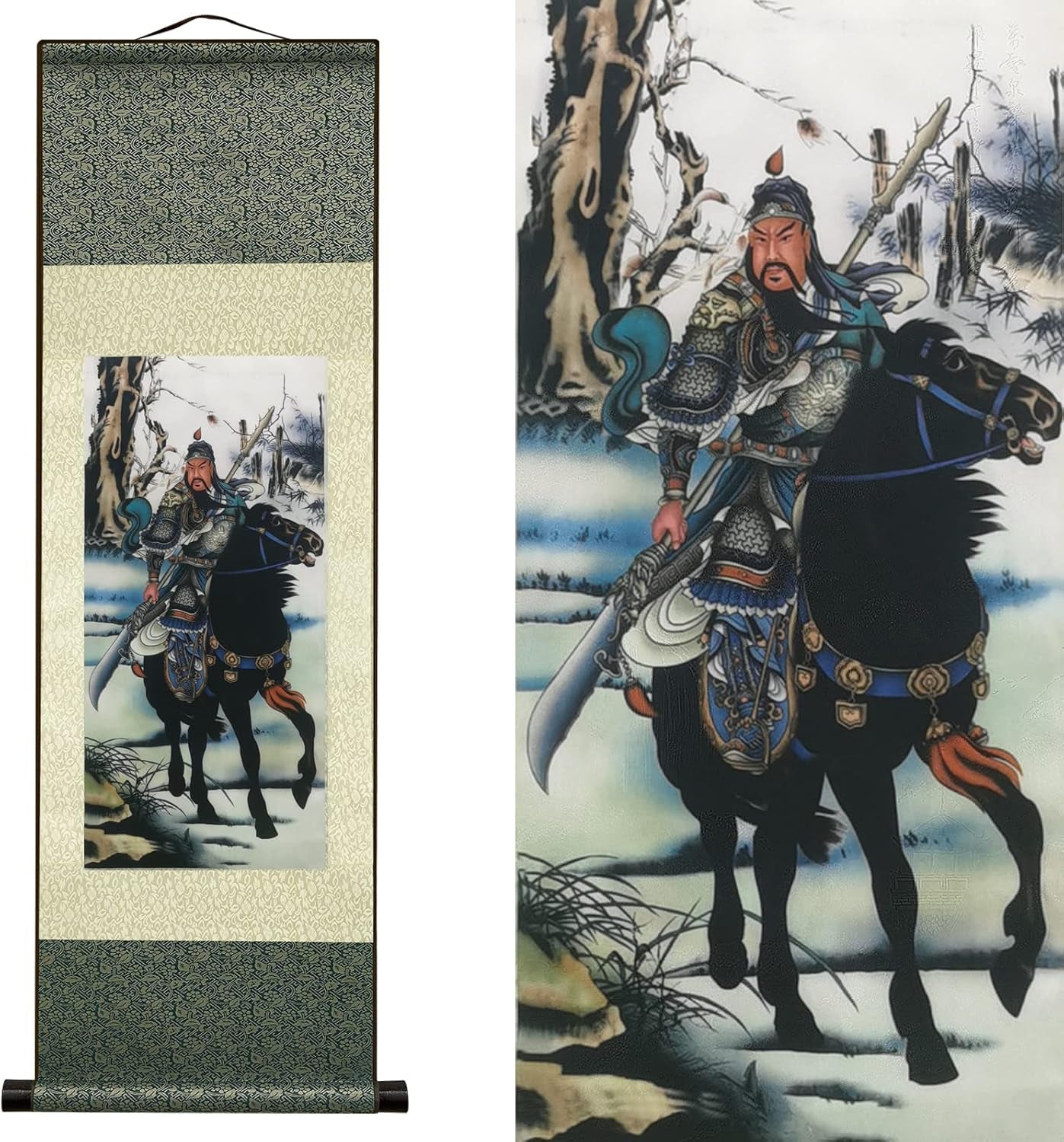 Asian Wall Decor Beautiful Silk Scroll Painting Oriental Decor Chinese Art Wall Scroll Hanging Painting Scroll (36.2 X 12 In) (C9)