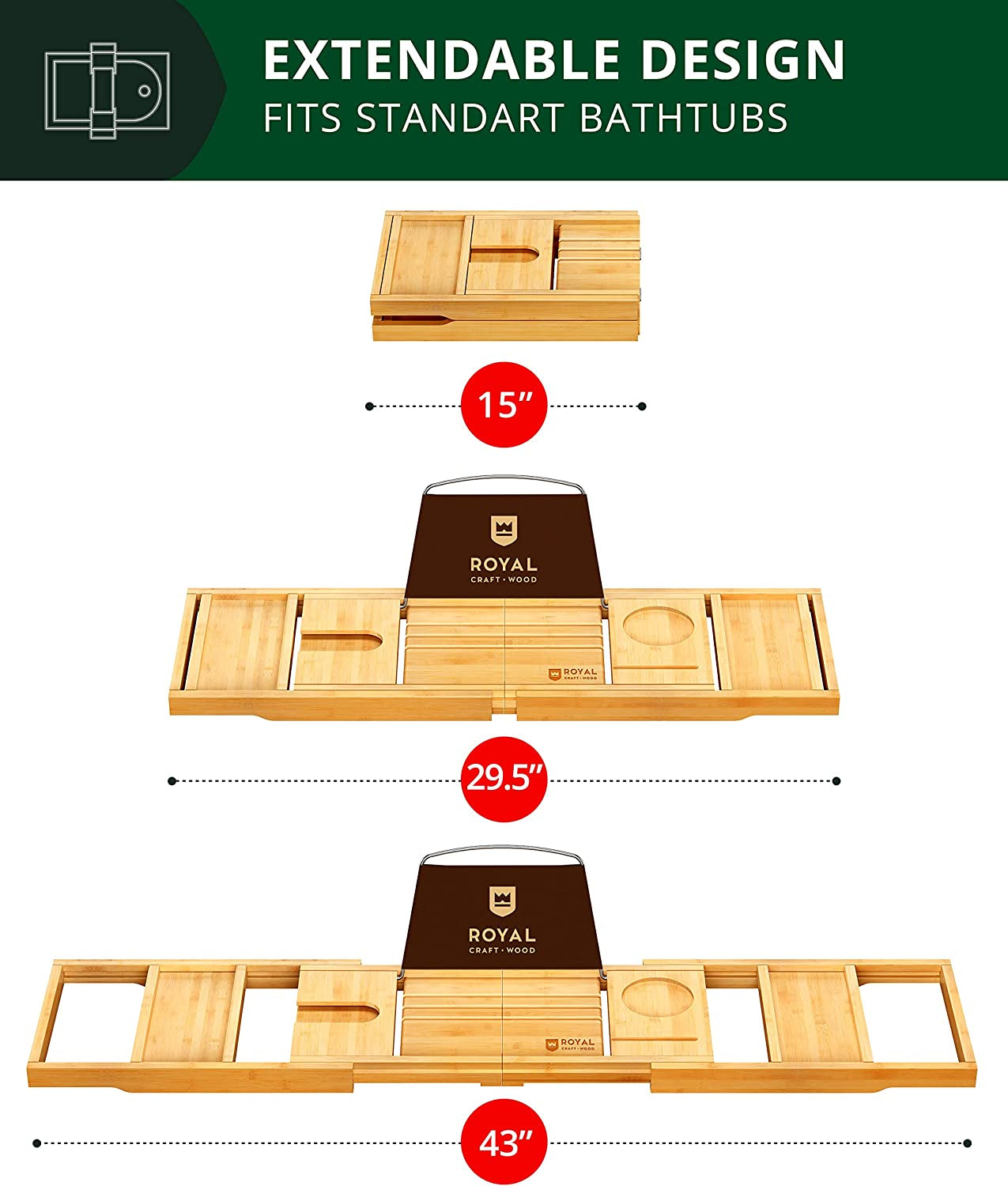 Bathtub Tray Caddy for Tub, Bamboo Bath Shelf, Premium Foldable Wood Bath Table, Expandable Bathtub & Bathroom Accessories, New Home Gifts for Mom, Housewarming, Anniversary, Wedding