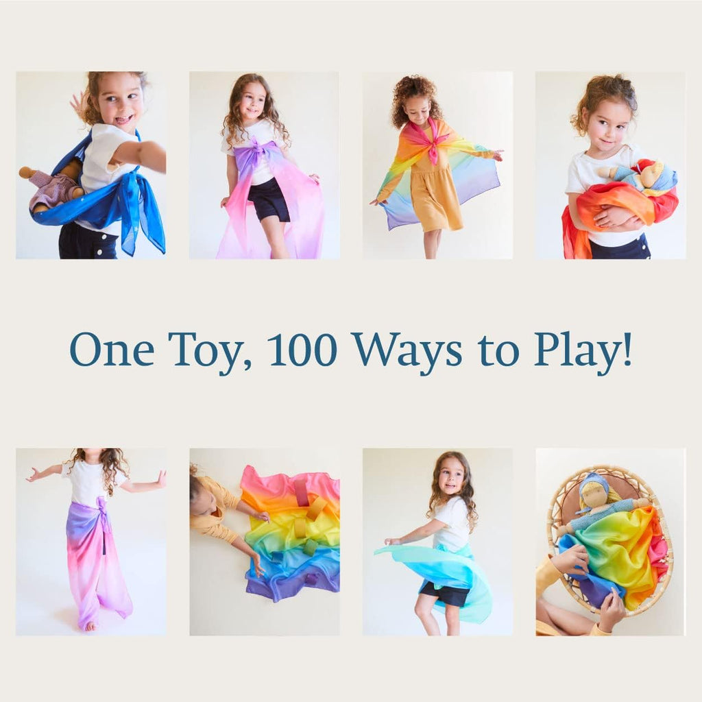 Enchanted Playsilk, 100% Silk Scarves for Kids and Toddlers, Sensory Toys | Bright Square Scarves, Montessori Waldorf Toys for Imaginative Pretend Play - Starry Night