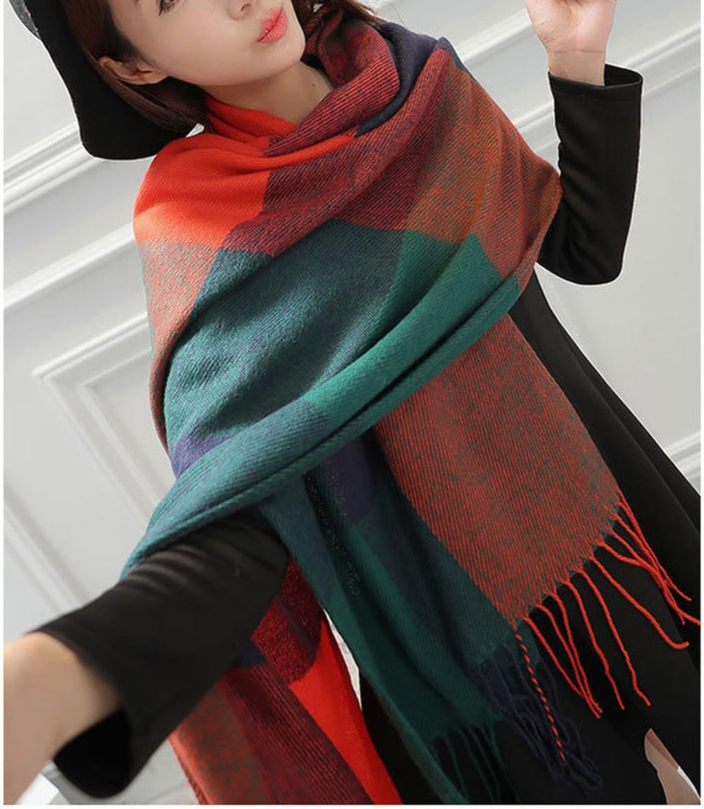 Women'S Fashion Long Shawl Big Grid Winter Warm Lattice Large Scarf