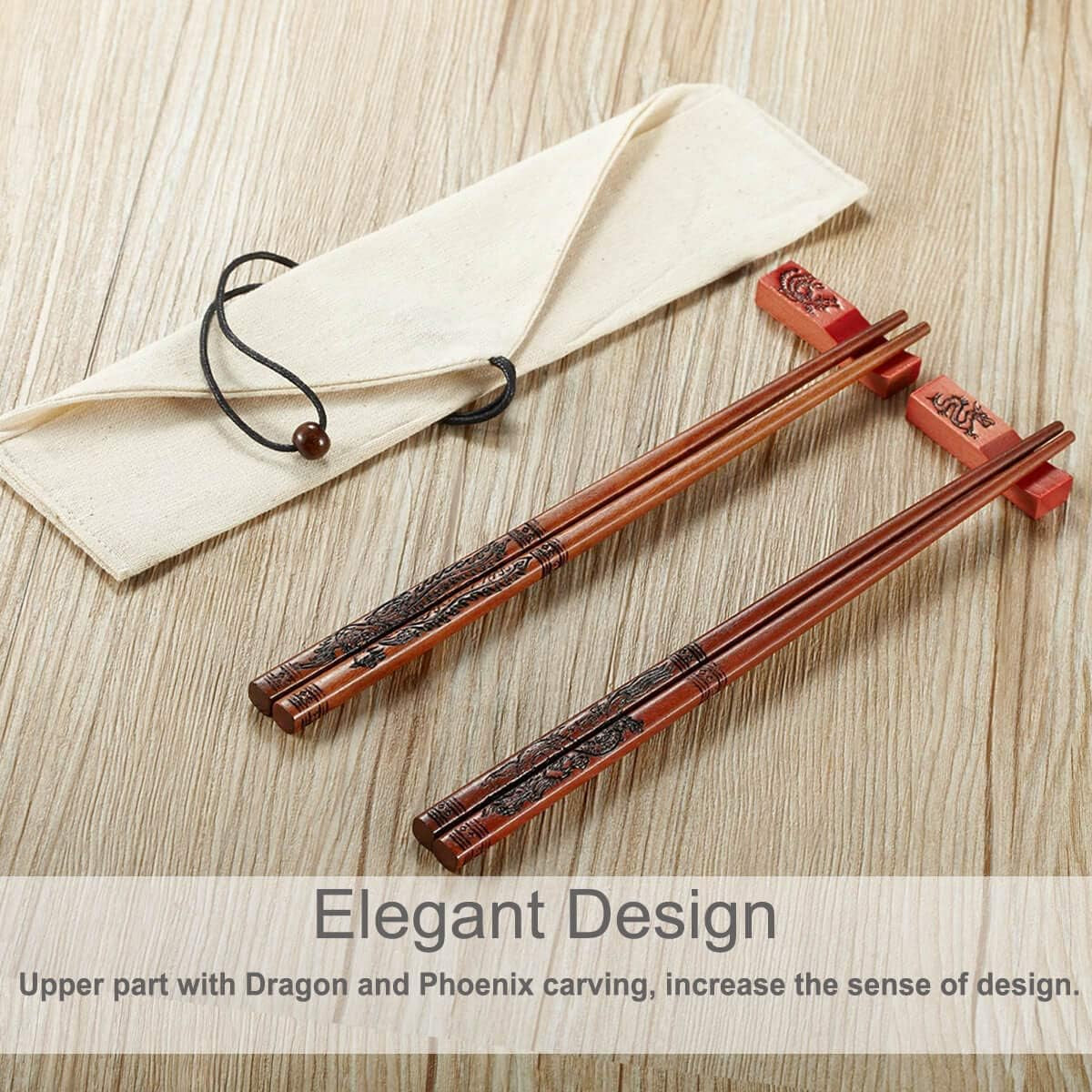 Chopstick Reusable Chinese Dragon and Phoenix Chopsticks with Holder and Carrying Bag Chinese Traditional Stylish Set（2 Pairs）