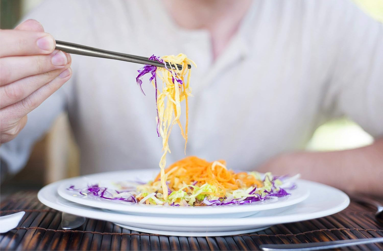 Chopsticks, 1 Pair of Chopstick, Titanium Chopsticks with Aluminium Case (Purple)