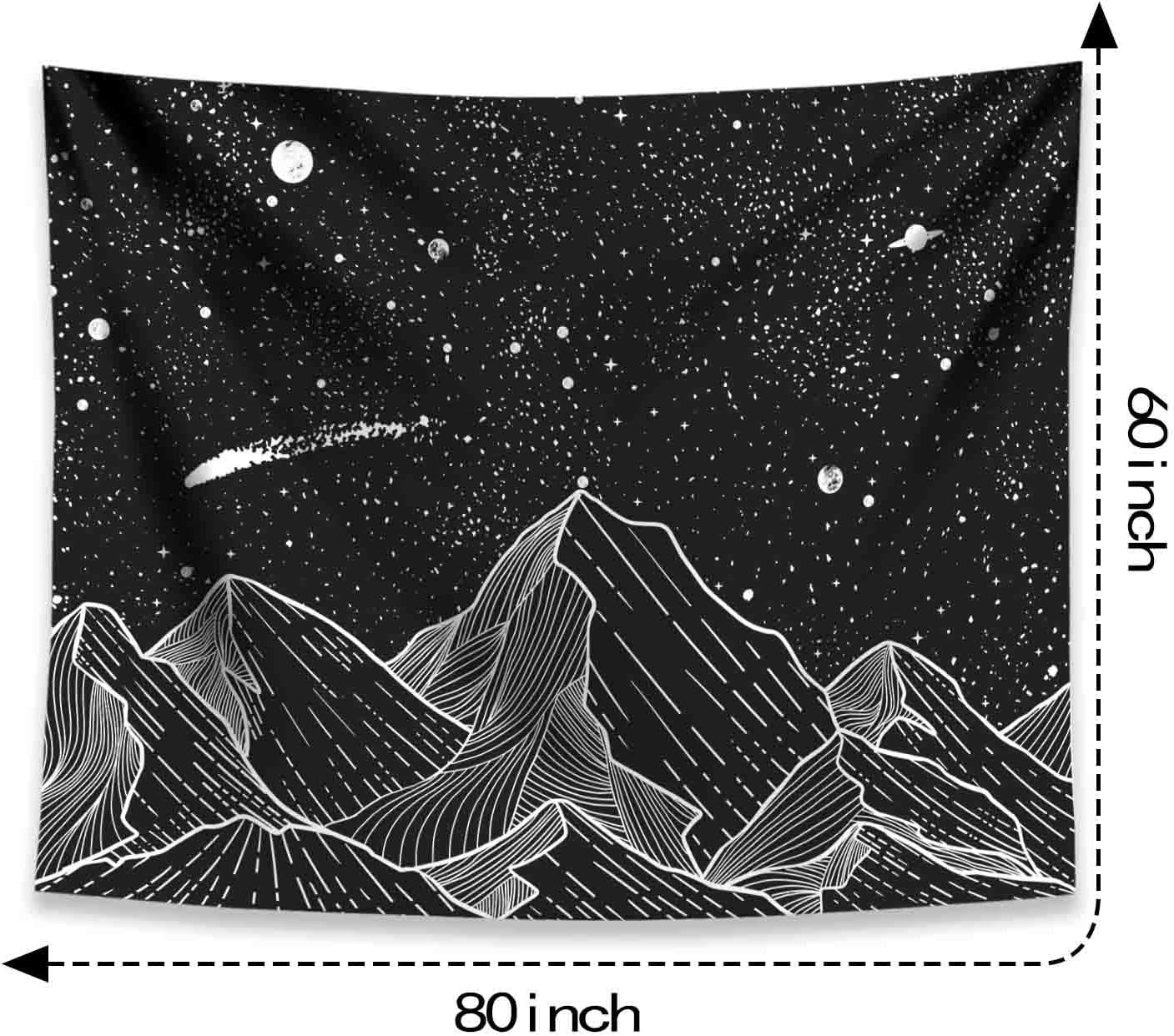 Black and White Tapestry Starry Night Mountain Tapestries for Bedroom Aesthetic Moon and Stars Tapastry'S Wall Hanging Dark Nature Forest Wall Tapestry for Living Room Dorm (Dark, 80'' × 60'')