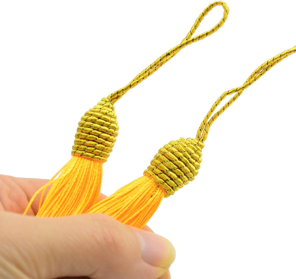 20Pcs 15.5Cm/6 Inch Silky Floss Bookmark Tassels with 2-Inch Cord Loop and Small Chinese Knot for Jewelry Making, Souvenir, Bookmarks, DIY Craft Accessory (Royal Gold)