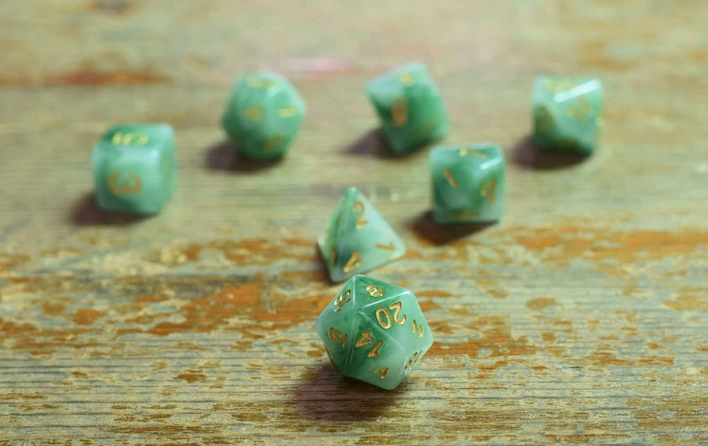 Polyhedral DND Dice Sets, 7-Die RPG Resin Green Dice Set for D&D Role Playing Games and Tabletop Game
