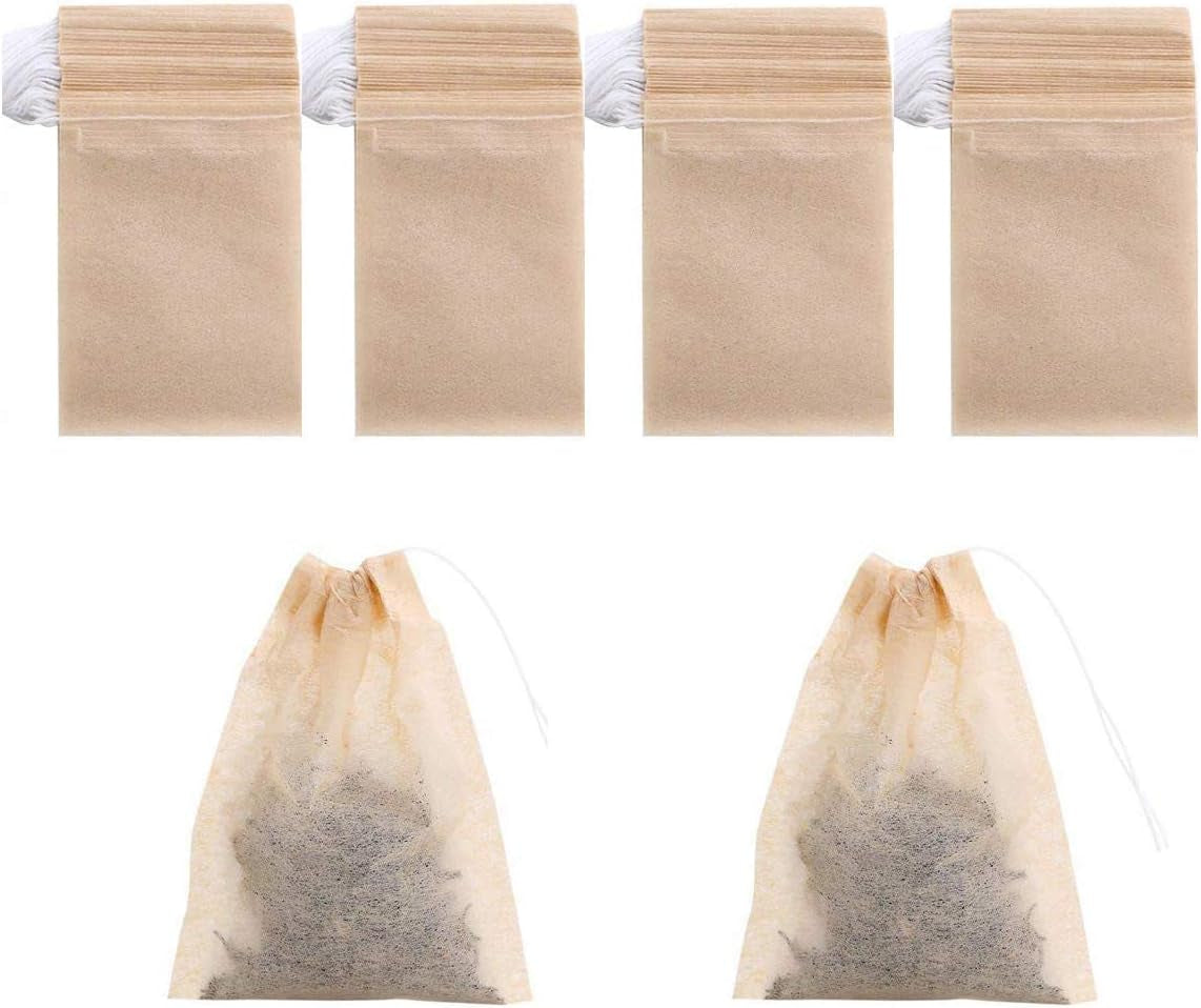 400 Pack Disposable Drawstring Tea Filter Bags Safe & Natural Unbleached Paper Tea Infuser Drawstring Empty Bag for Loose Leaf Tea (7 X 9, Natual Color)