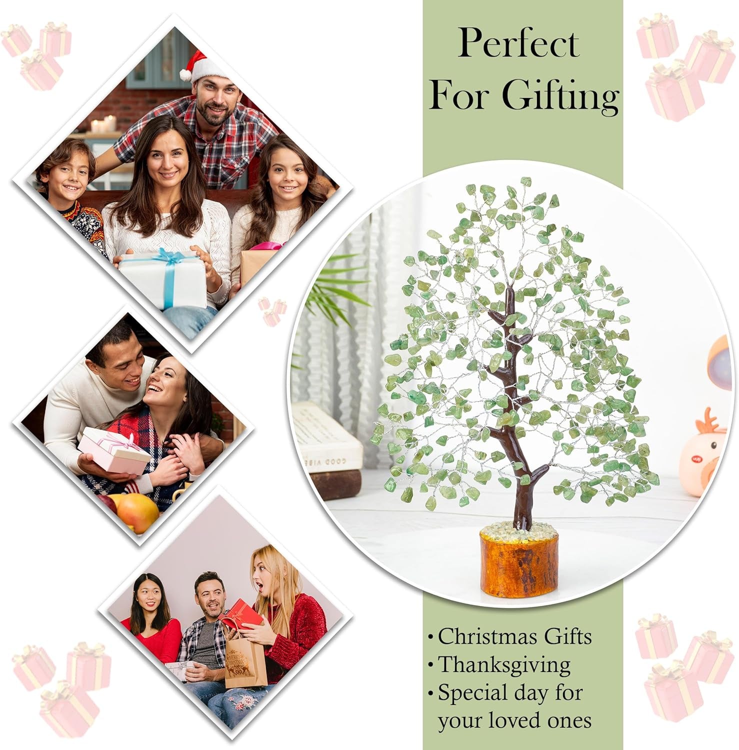 Green Jade Crystals Tree of Life Decor for Shelf Healing Crystals Spiritual Gift Sage Green Office & Room Decor House Warming Gifts New Home Decor Feng Shui Birthday Gifts for Women & Men