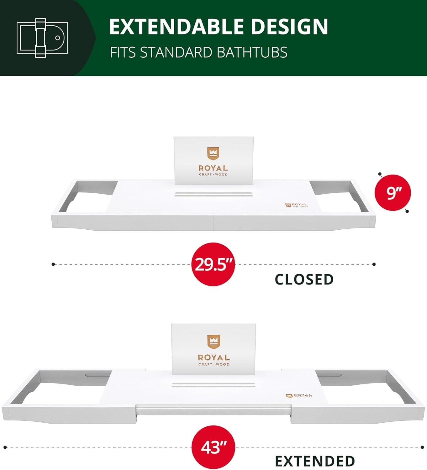Premium Bathtub Tray - Expandable Bath Tray for Tub - Luxury Bathtub & Bathroom Accessories