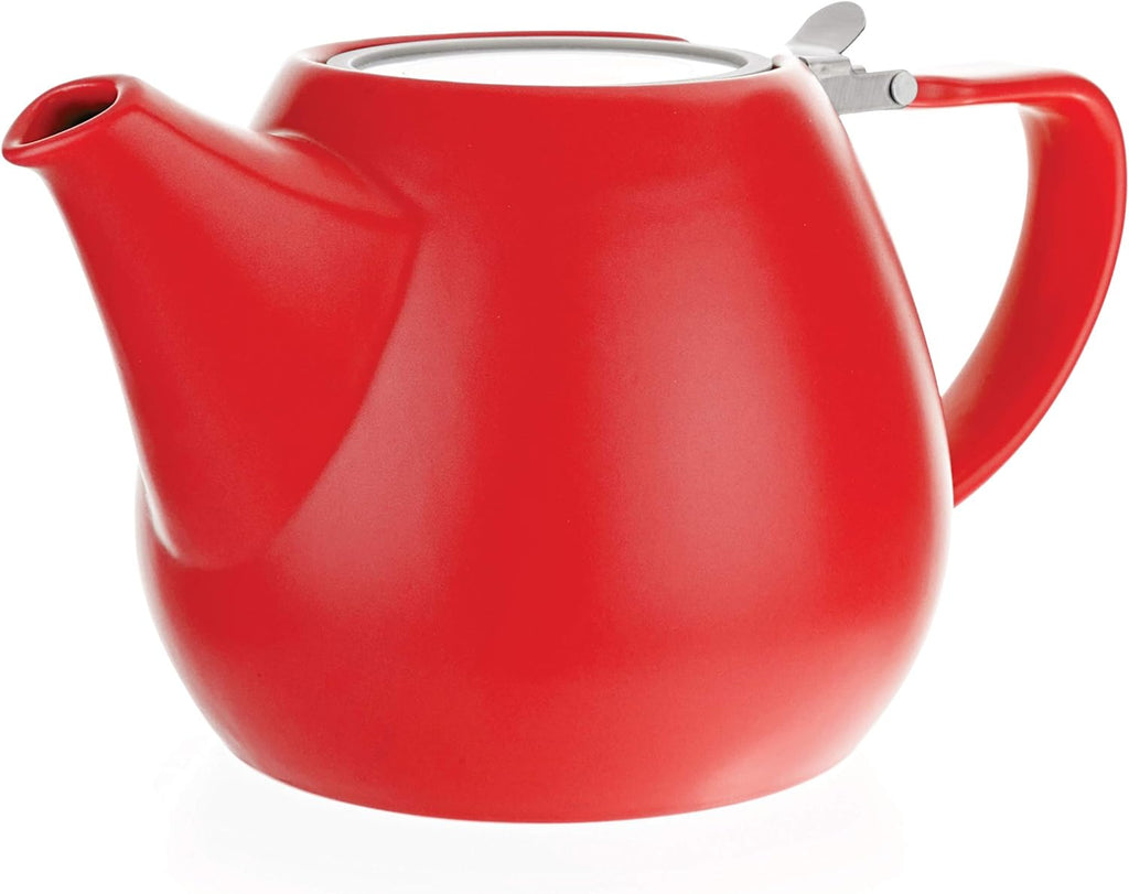 - Jove Porcelain Large Teapot Red - 34.0-Ounce (3-4 Cups) - Japanese Made - Stainless Steel Lid and Extra-Fine Infuser to Brew Loose Leaf Tea - 1000Ml