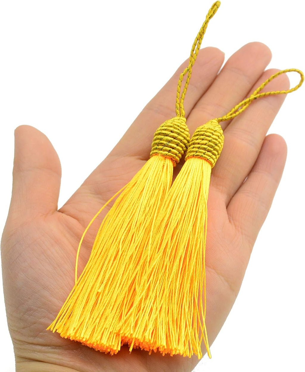 20Pcs 15.5Cm/6 Inch Silky Floss Bookmark Tassels with 2-Inch Cord Loop and Small Chinese Knot for Jewelry Making, Souvenir, Bookmarks, DIY Craft Accessory (Royal Gold)