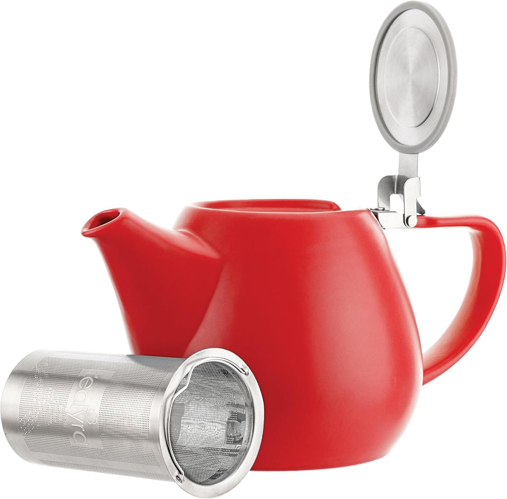 - Jove Porcelain Large Teapot Red - 34.0-Ounce (3-4 Cups) - Japanese Made - Stainless Steel Lid and Extra-Fine Infuser to Brew Loose Leaf Tea - 1000Ml
