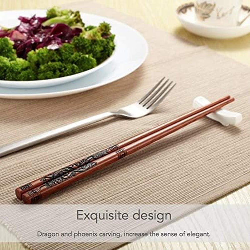 Chopstick Reusable Chinese Dragon and Phoenix Chopsticks with Holder and Carrying Bag Chinese Traditional Stylish Set（2 Pairs）