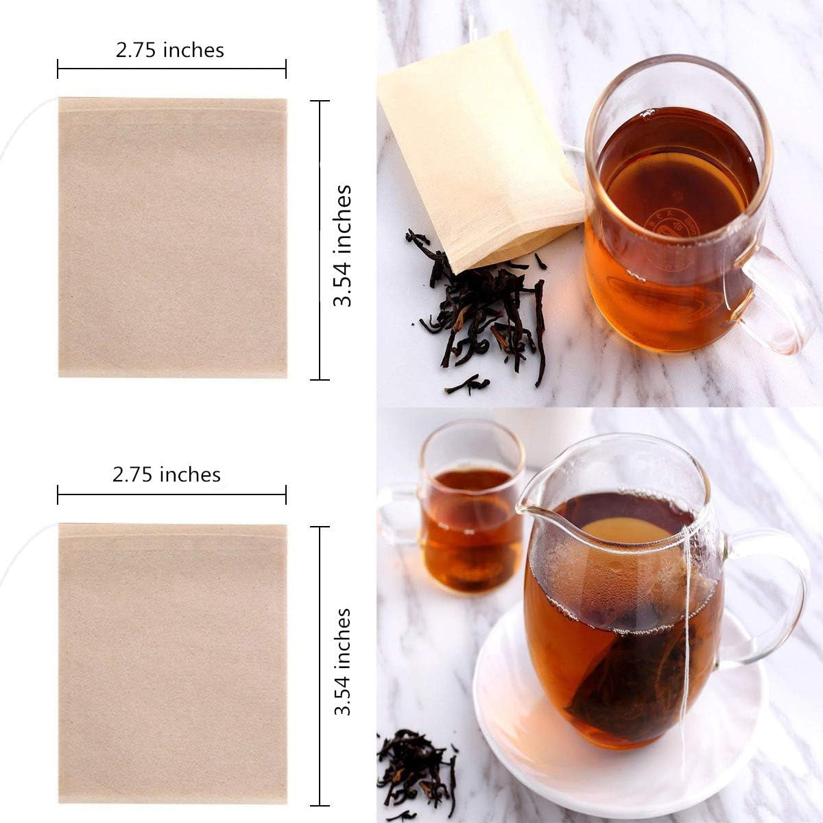 400 Pack Disposable Drawstring Tea Filter Bags Safe & Natural Unbleached Paper Tea Infuser Drawstring Empty Bag for Loose Leaf Tea (7 X 9, Natual Color)